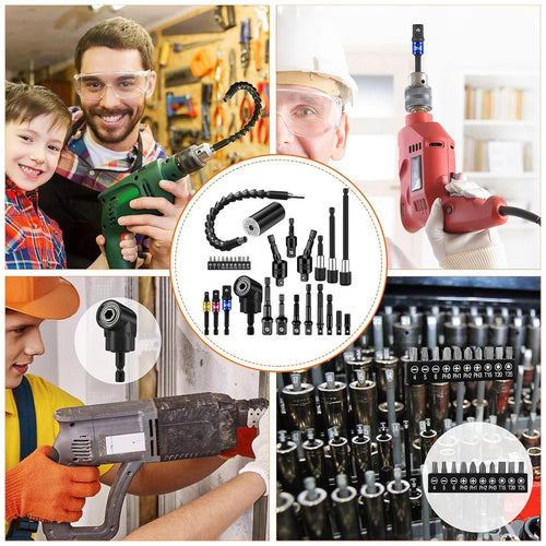 31-Piece Drill Attachment Set – Flexible Shaft, 105° Right Angle & Socket Adapters